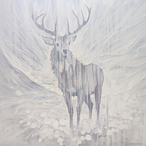 Resilience, a Winter White Stag painting by Gill Bustamante, Painting for Sale on Select