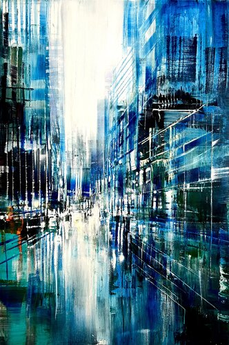 Canary Wharf in blue by Bianca Prettau, Painting for Sale on Select