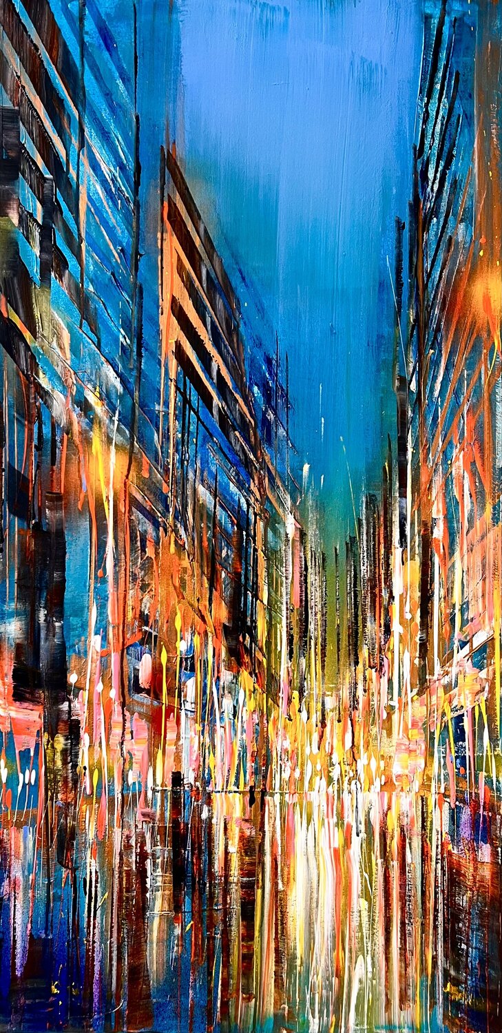 City cité in action painting Bianca Prettau Original painting for sale