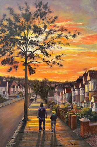 Strolling Into Sunset by Bassam Andari, Painting for Sale on Select