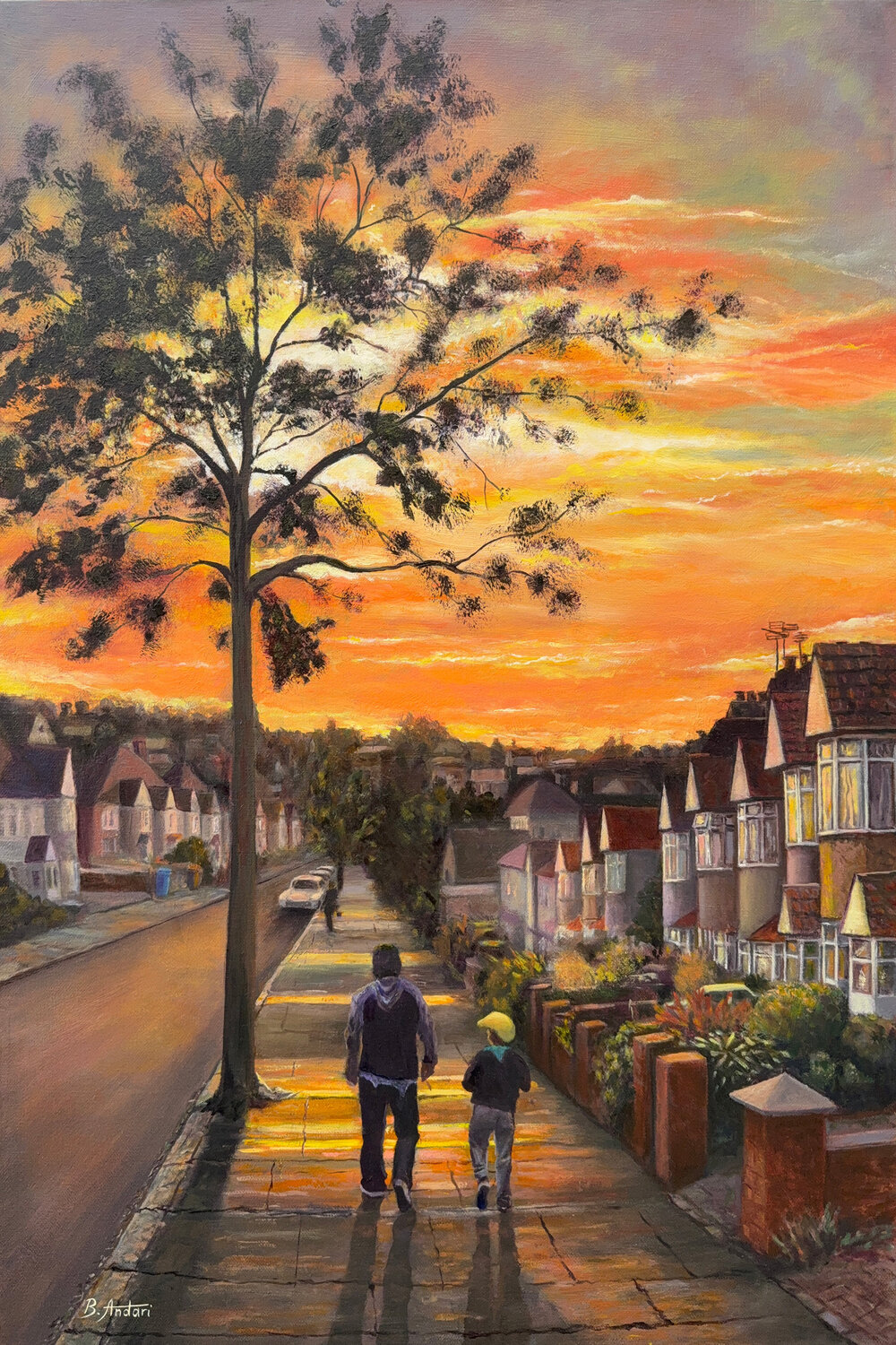 Strolling Into Sunset Bassam Andari Original painting for sale