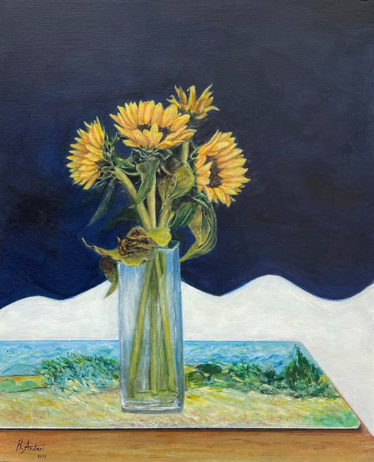 Sunflowers (Tribute to Van Gogh) Bassam Andari Original painting for sale