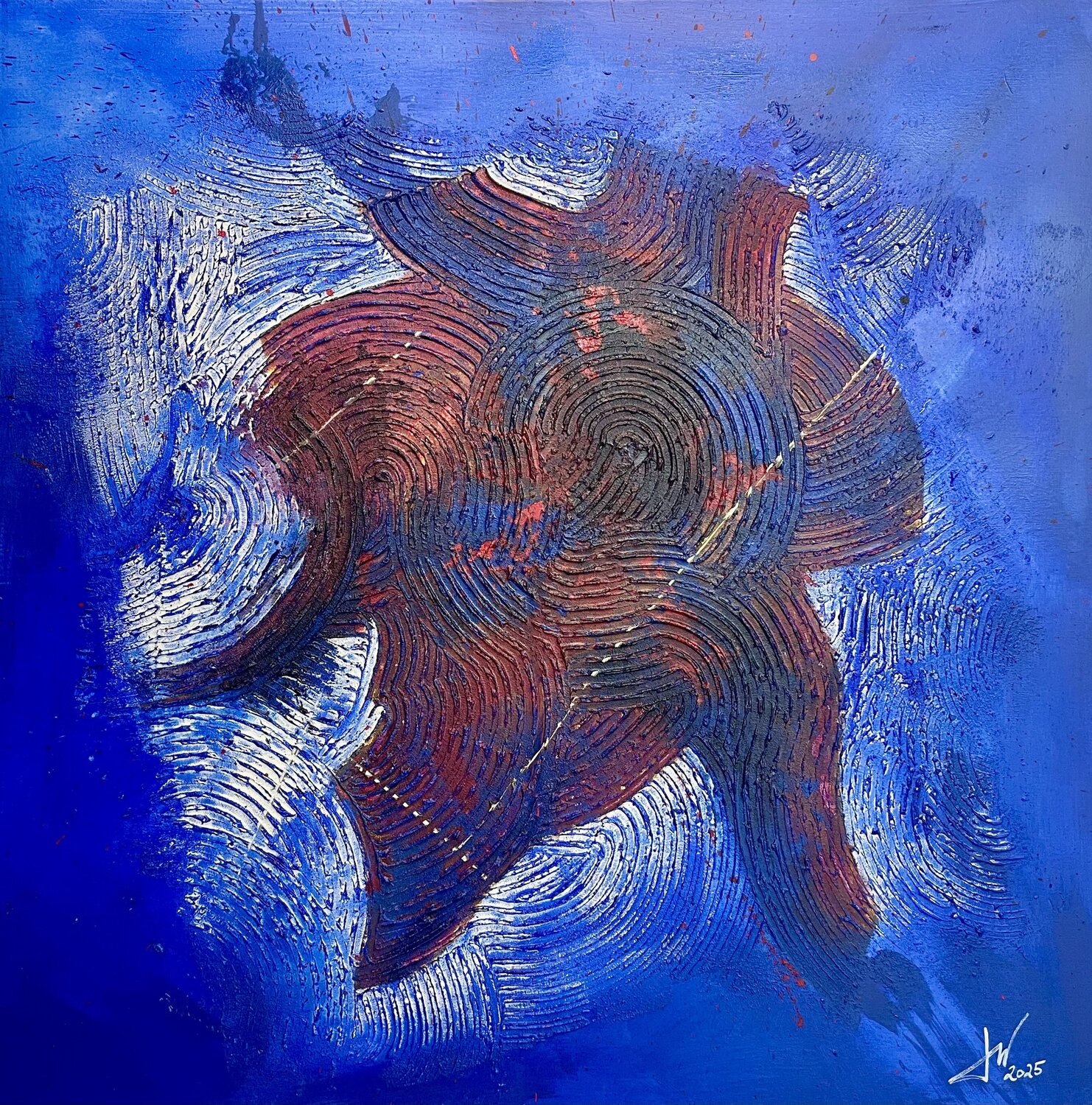 Fuego Azul Matérico – NÚCLEO INCISO JOWU Art Original painting for sale