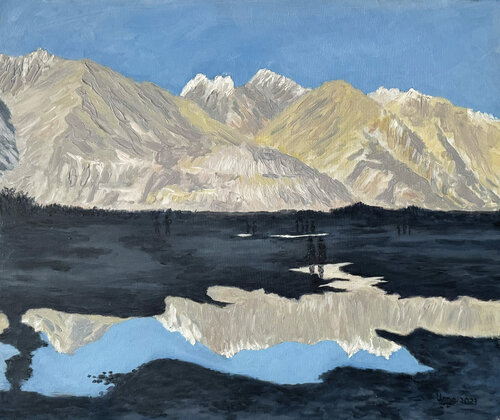 Reflections in Nubra Valley by Uma Krishnamoorthy, Painting for Sale on Select