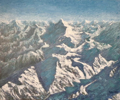 View of Himalayas from Nepal by Uma Krishnamoorthy, Painting for Sale on Select