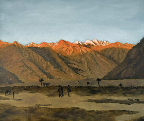 Sunset in Nubra Valley by Uma Krishnamoorthy, Painting for Sale on Select