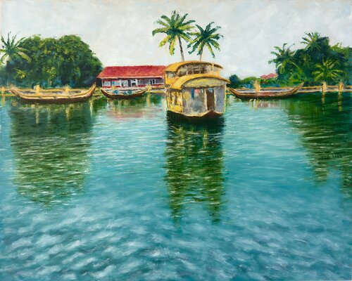 Alleppey backwaters by Uma Krishnamoorthy, Painting for Sale on Select
