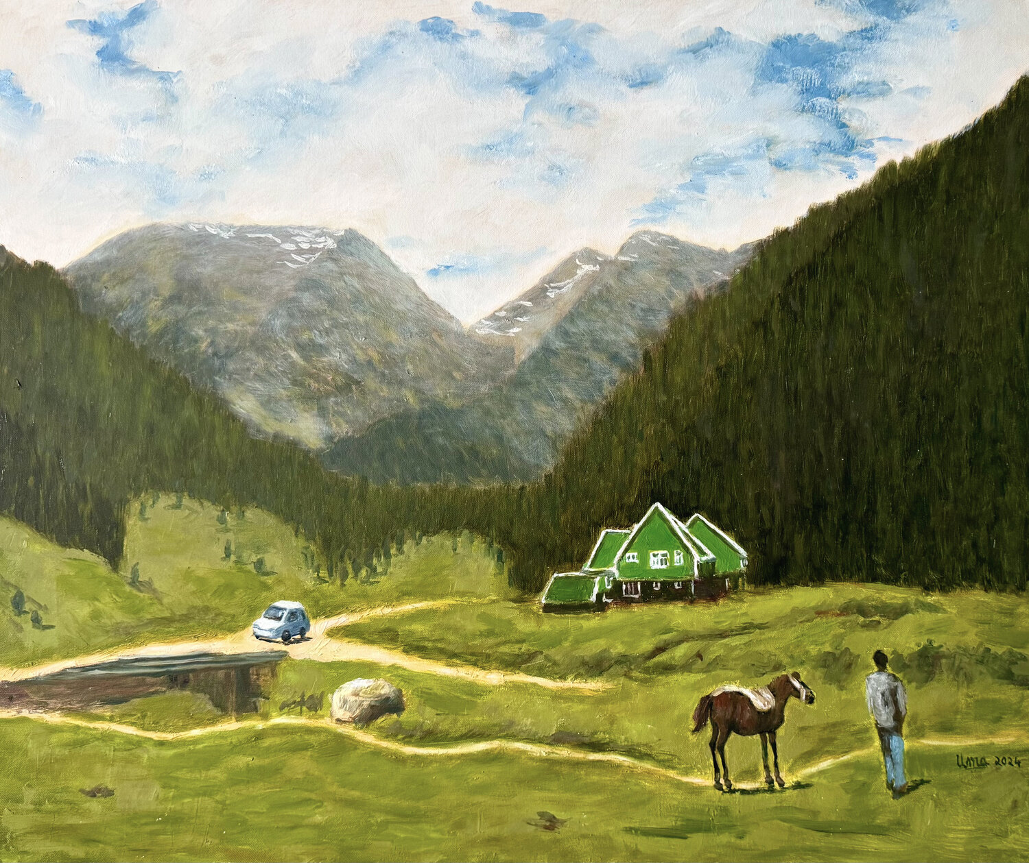 View of Himalayas from Kashmir, India Uma Krishnamoorthy Original painting for sale