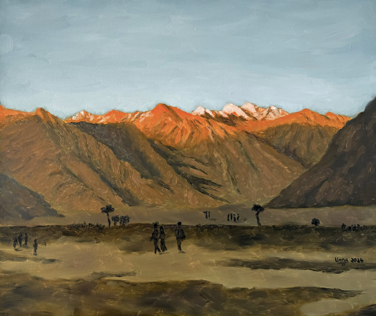 Sunset in Nubra Valley Uma Krishnamoorthy Original painting for sale