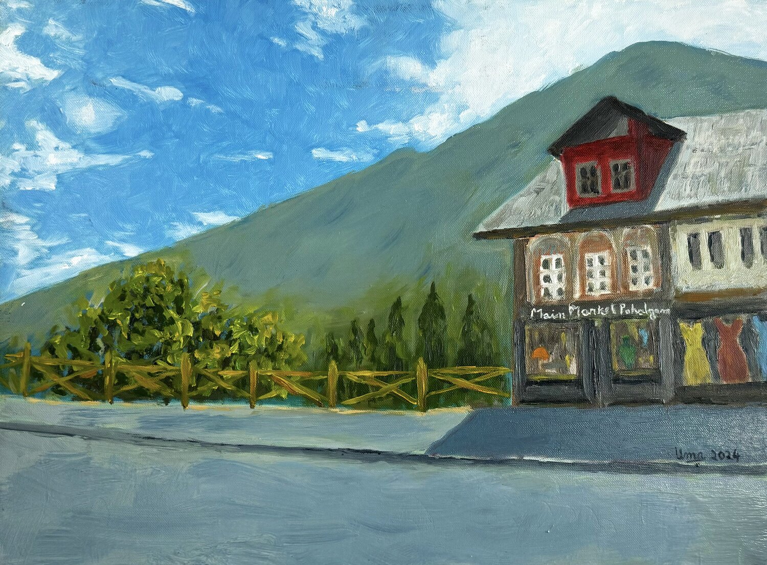 Main Market, Pahalgam Uma Krishnamoorthy Original painting for sale