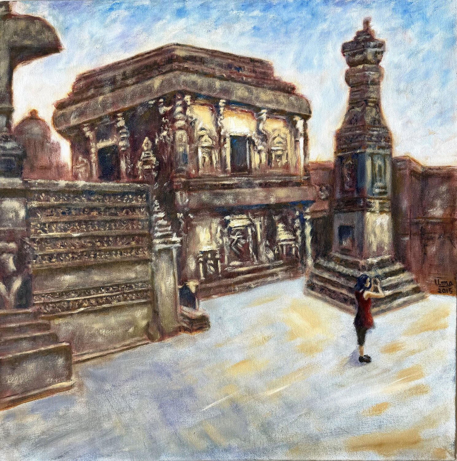 Ellora Caves - Kailash Temple Uma Krishnamoorthy Original painting for sale