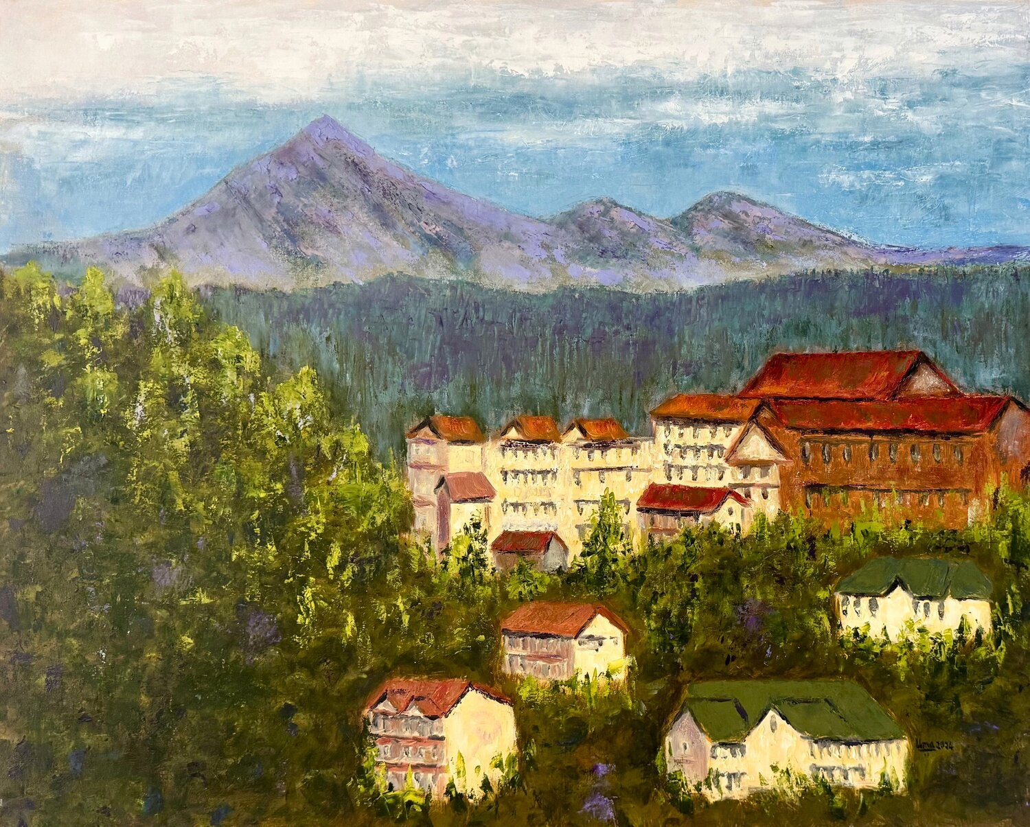 Shimla skyline Uma Krishnamoorthy Original painting for sale