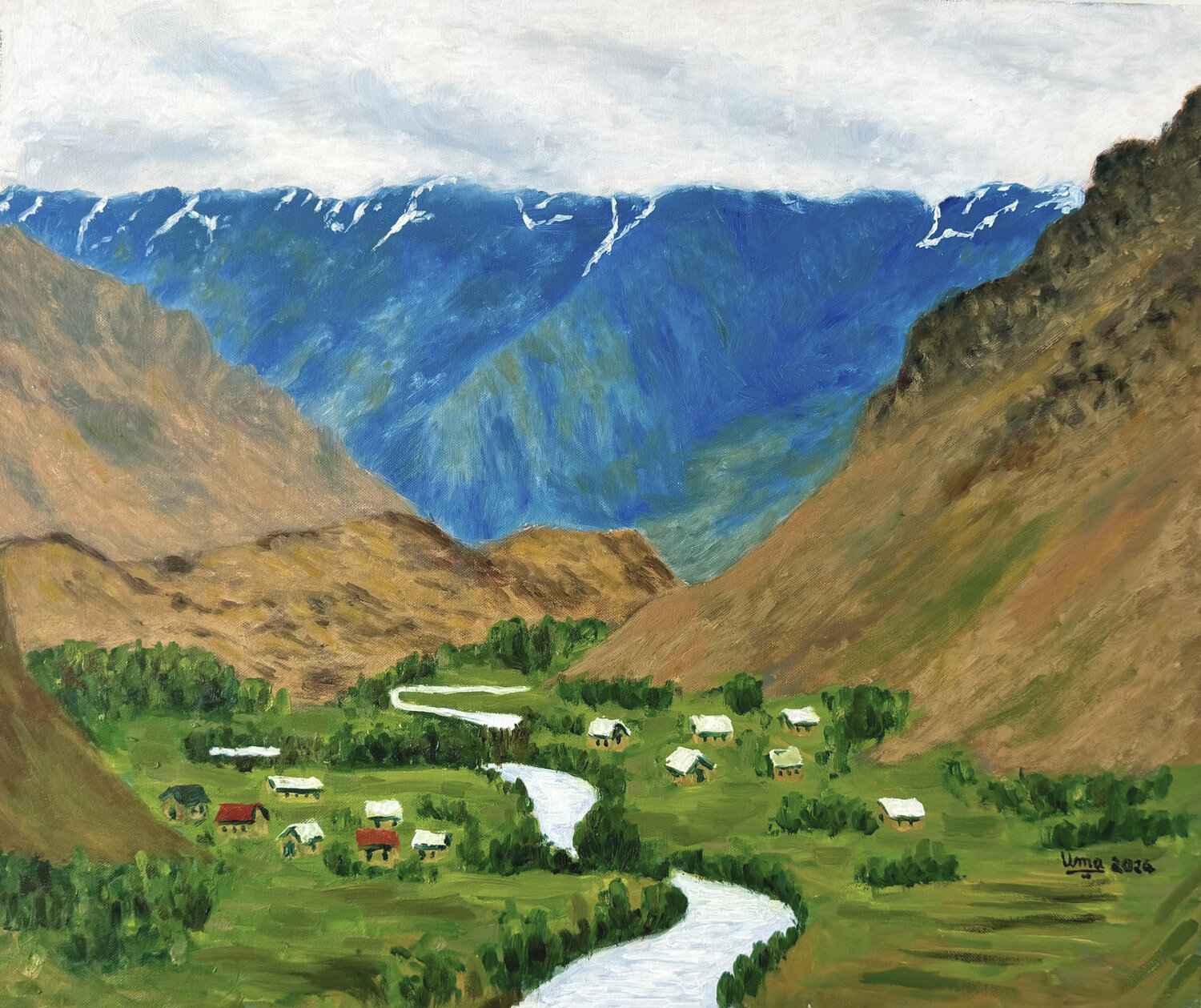 On the road to Ladakh Uma Krishnamoorthy Original painting for sale