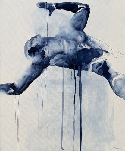 Figure in Ultradeep Blue by Marcello Fischer, Painting for Sale on Select