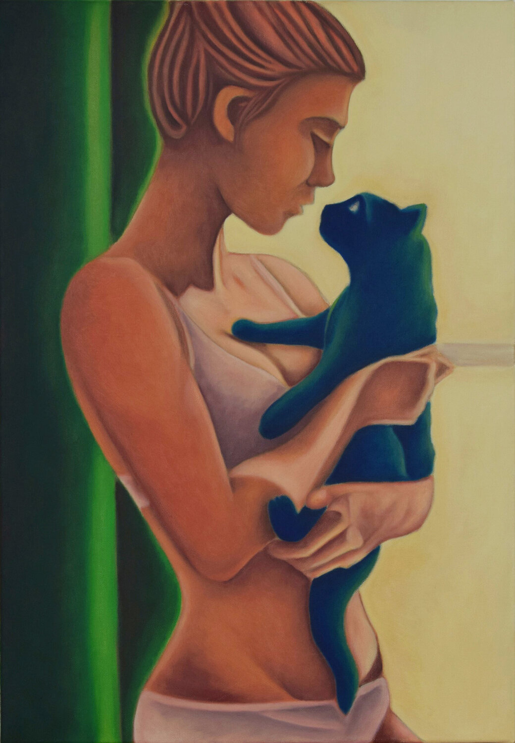 "la vie colorée / Frau mit blauer Katze" Mike Wosnitzka Original painting for sale