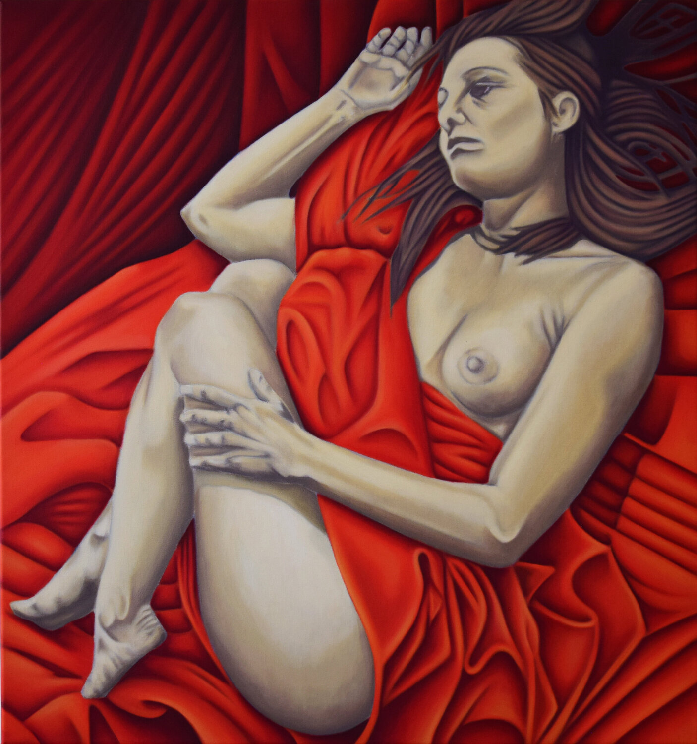 "la vie colorée / ruhende Frau" Mike Wosnitzka Original painting for sale