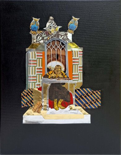 Papiercollage/Öl No. 106 Lo scrivano by Anna Pocher, Painting for Sale on Select