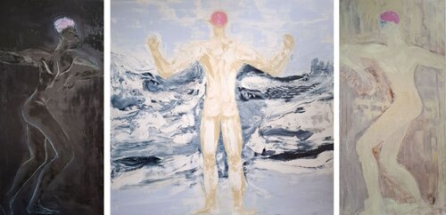 We All Have Pink Brains—A Triptych by Dan Zyzniewski, Painting for Sale on Select