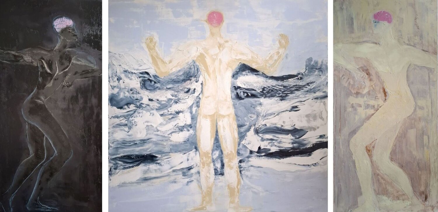 We All Have Pink Brains—A Triptych Dan Zyzniewski Original painting for sale