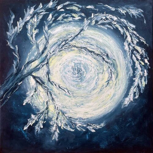 Celestial Nightfall and the Snow-White Full Moon by Lucy Moon, Painting for Sale on Select