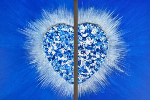Diptych. A Heart Open in Rays of White and Blue Light by Lucy Moon, Painting for Sale on Select