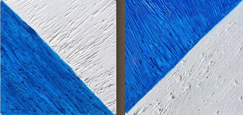 Diptych. Dialogue of Diagonals in Blue and White by Lucy Moon, Painting for Sale on Select