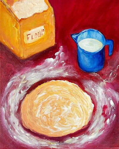 The romance of a warm morning and homemade dough by Lucy Moon, Painting for Sale on Select