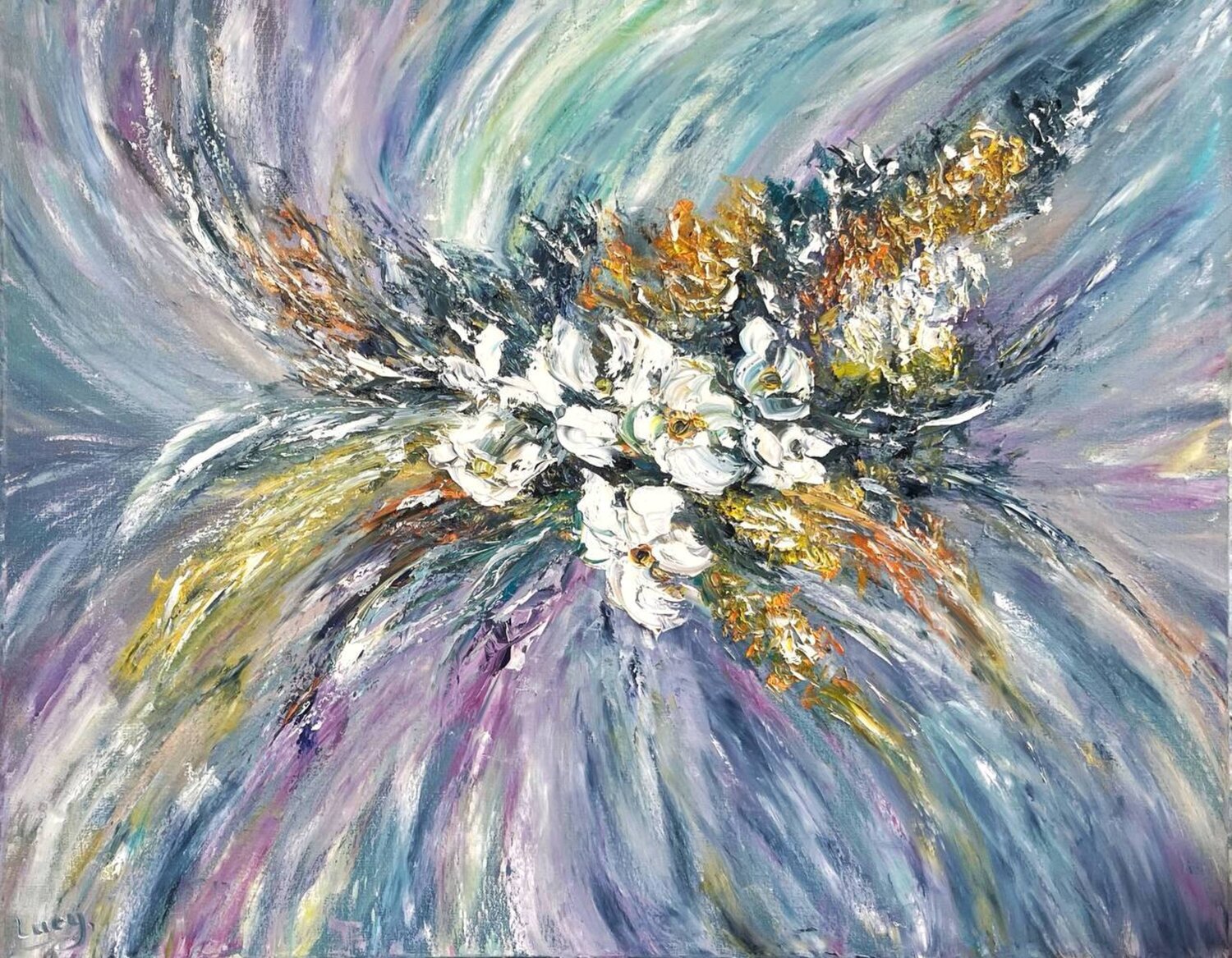 Spring field of flowers Lucy Moon Original painting for sale