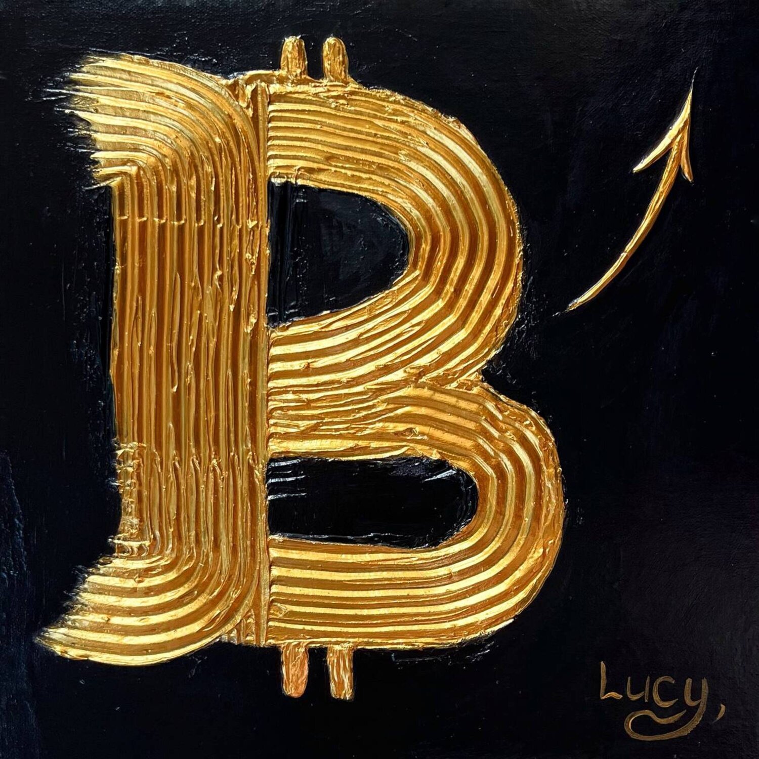 Golden Bitcoin Rise Lucy Moon Original painting for sale