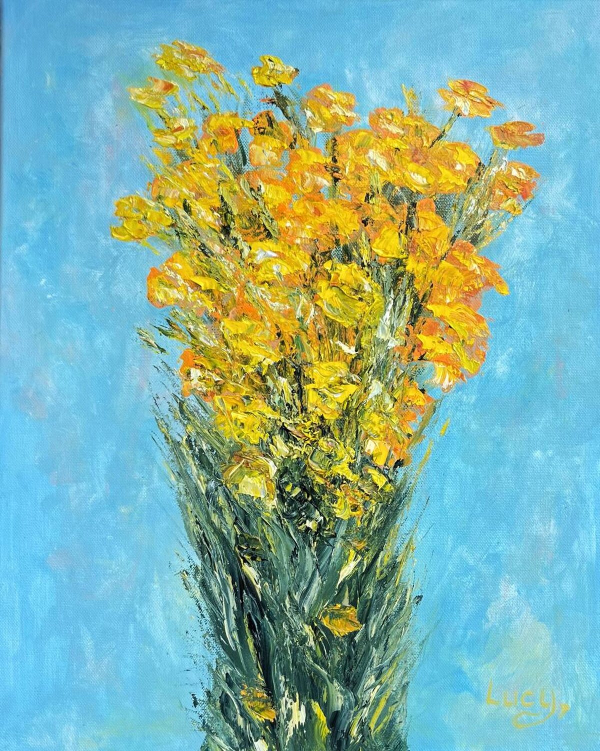 Textured Bouquet of Yellow Wildflowers Lucy Moon Original painting for sale