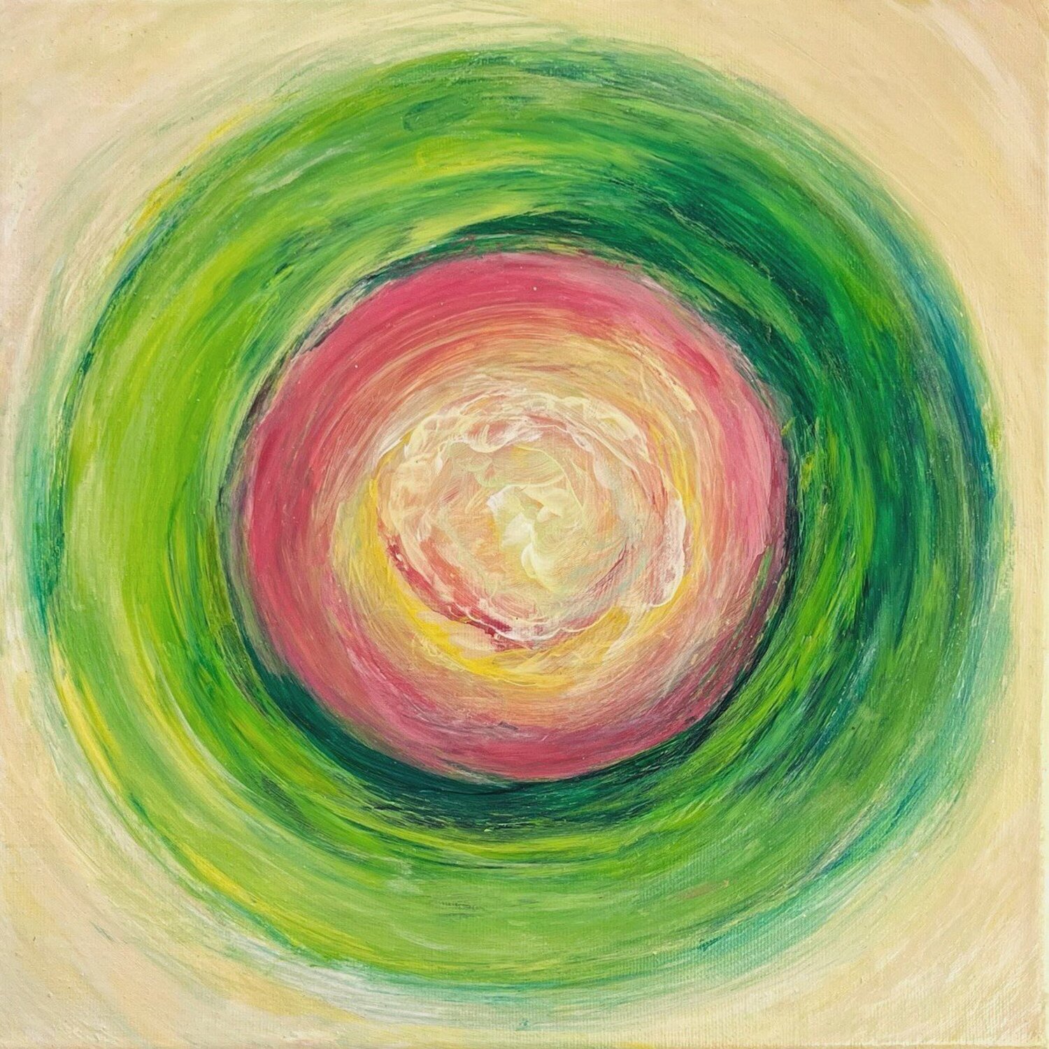 The Heartbeat of an Emerald Rose in a Spiral Lucy Moon Original painting for sale