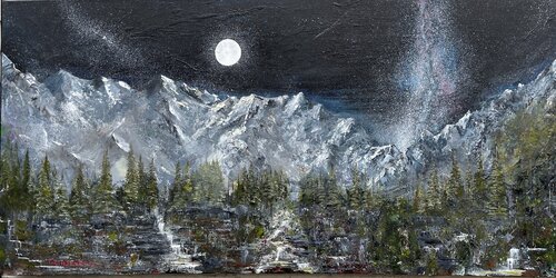 "Full Moon with Milky Way" by Gery Kempczynski, Painting for Sale on Select