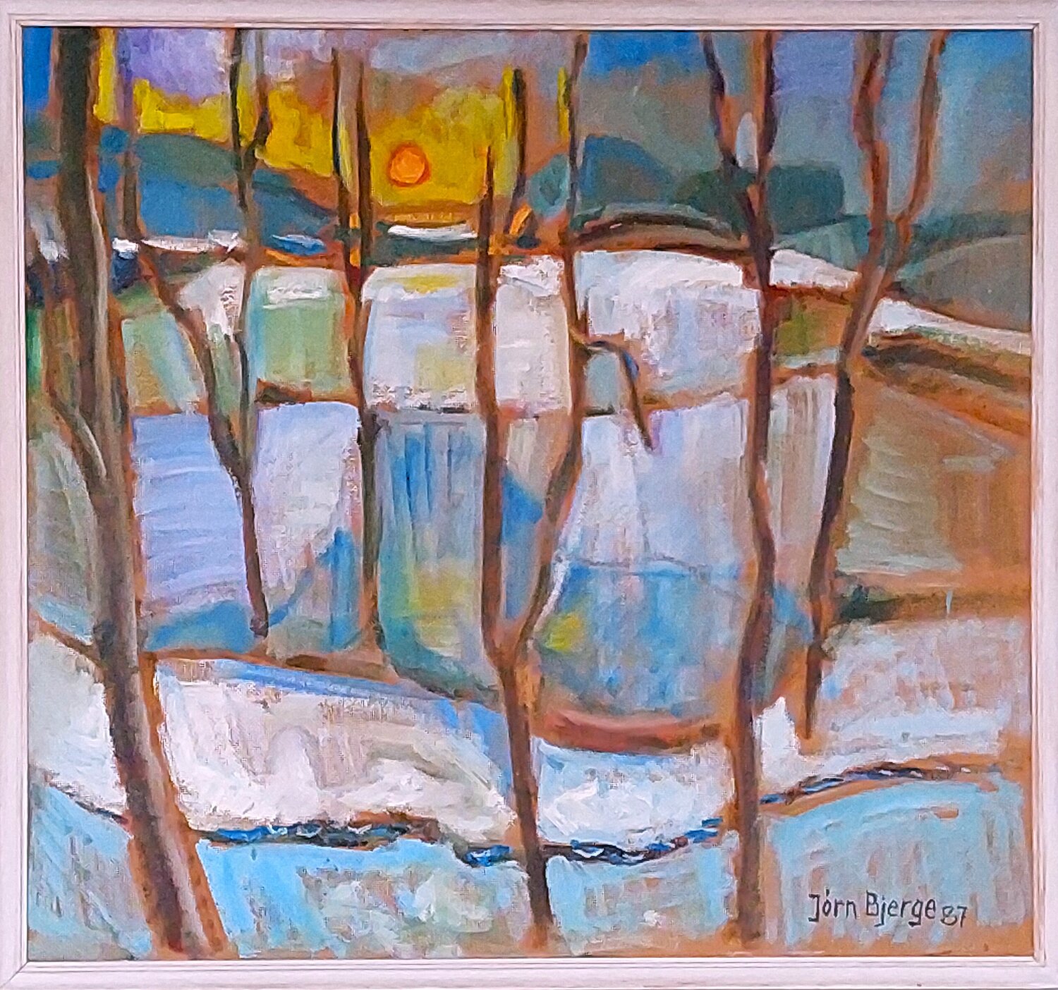 Bøgetræer i vintersol Joern Bjerge Original painting for sale