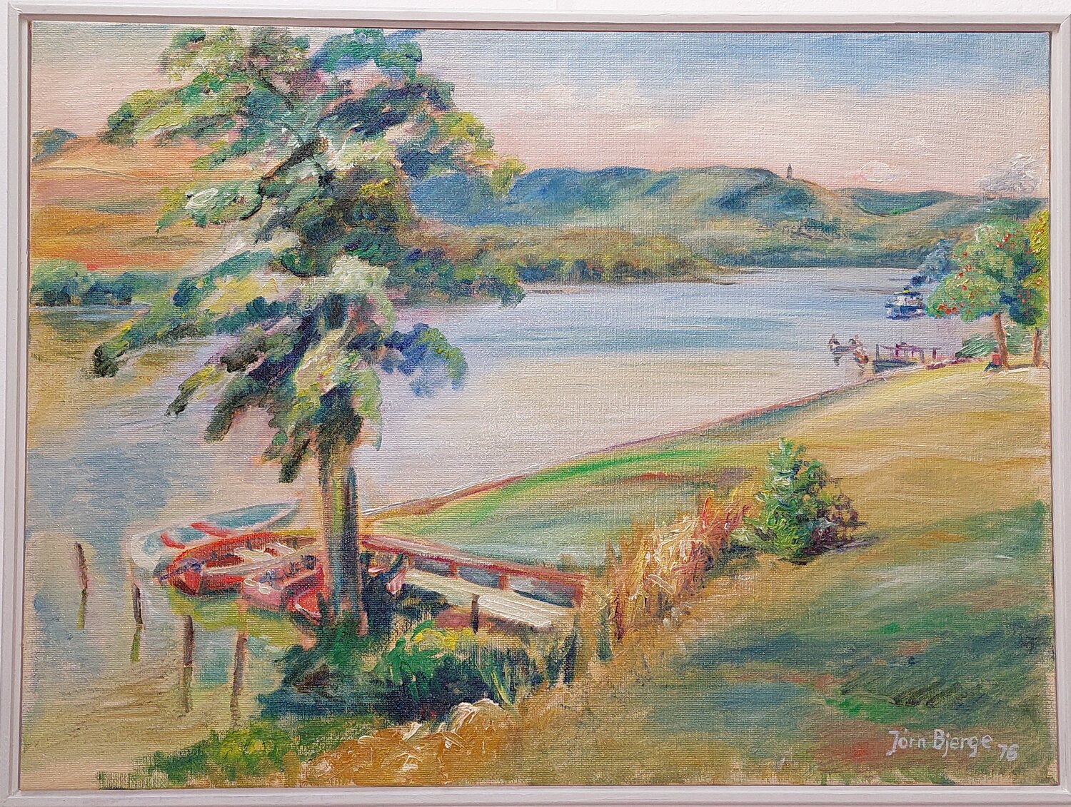 Hjuldamperen 'Hjejlen' ankommer til Laven Joern Bjerge Original painting for sale