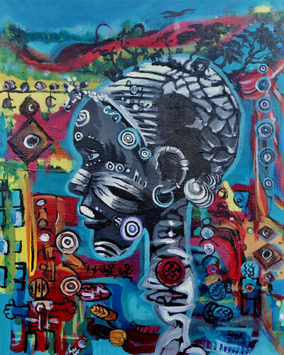 Simple Means with Intelligence   (Tribute to Hunter Gather Tribes) by Jesse Bateman, Painting for Sale on Select