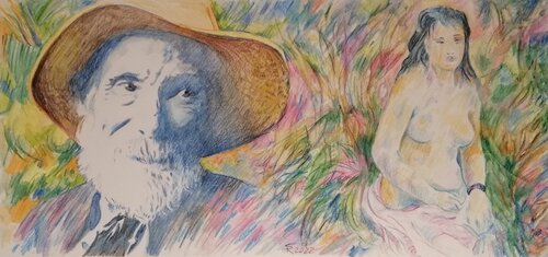 Ritratto di Renoir e giovane bagnante by Silvio Ricci, Painting for Sale on Select