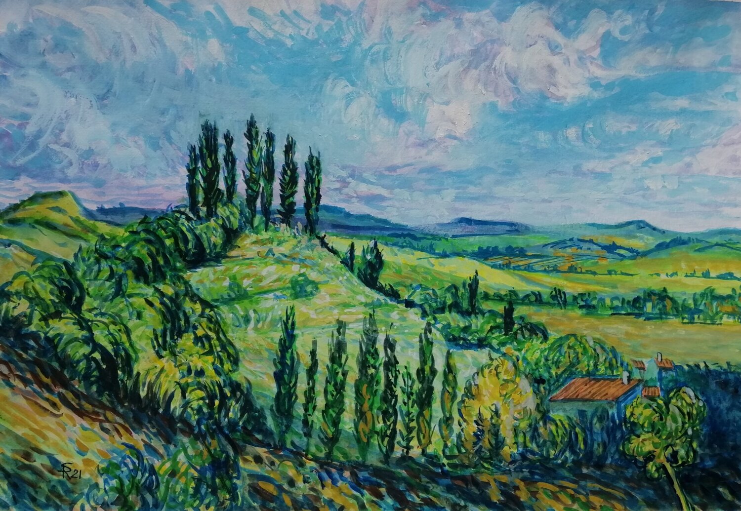 Paesaggio toscano con cipressi-alla maniera di Van Gogh Silvio Ricci Original painting for sale