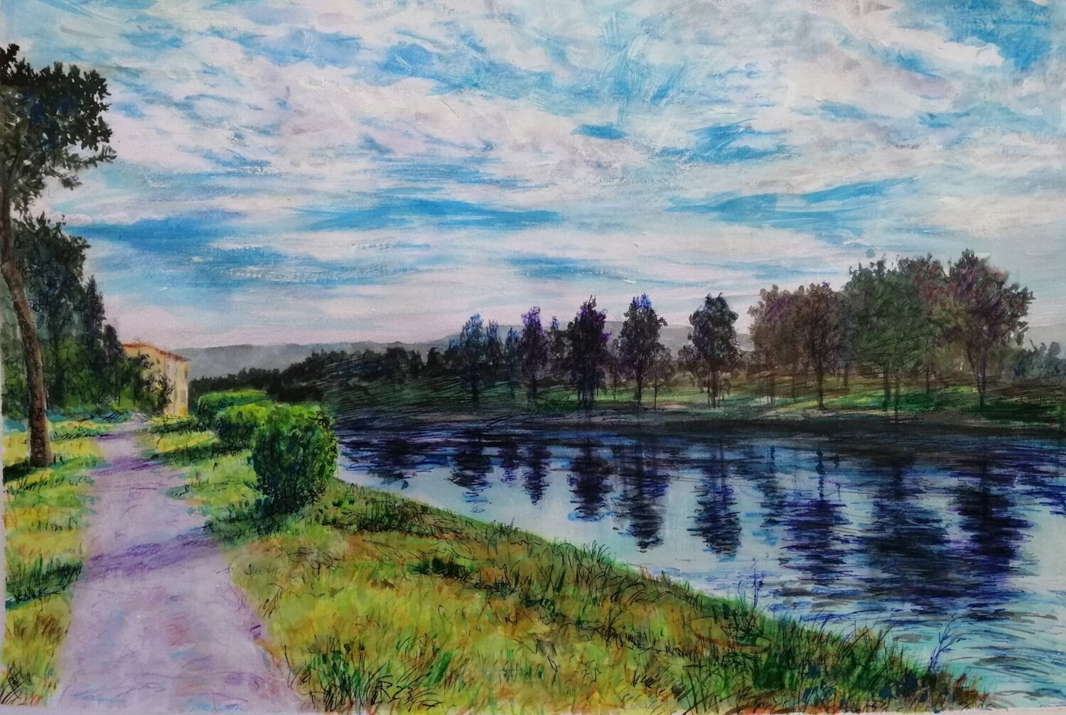 Firenze-Arno al ponte G. Da Verrazzano Silvio Ricci Original painting for sale