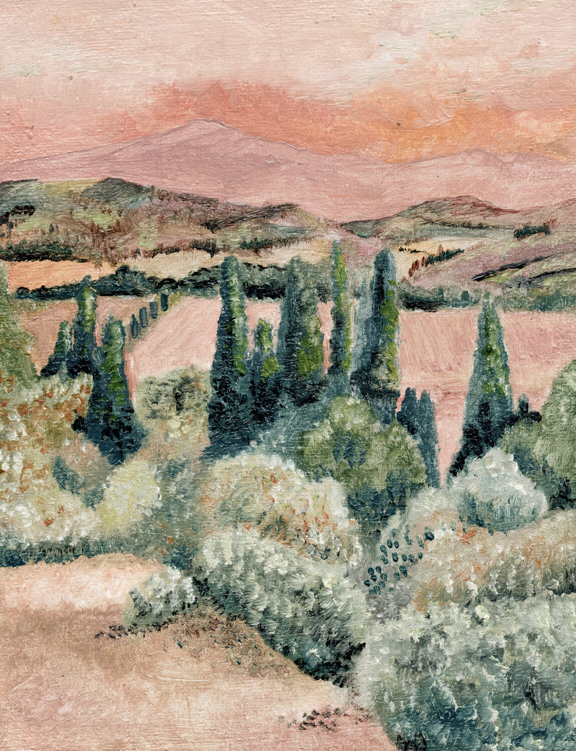 Campo al atardecer Laurianne Lopez Original painting for sale