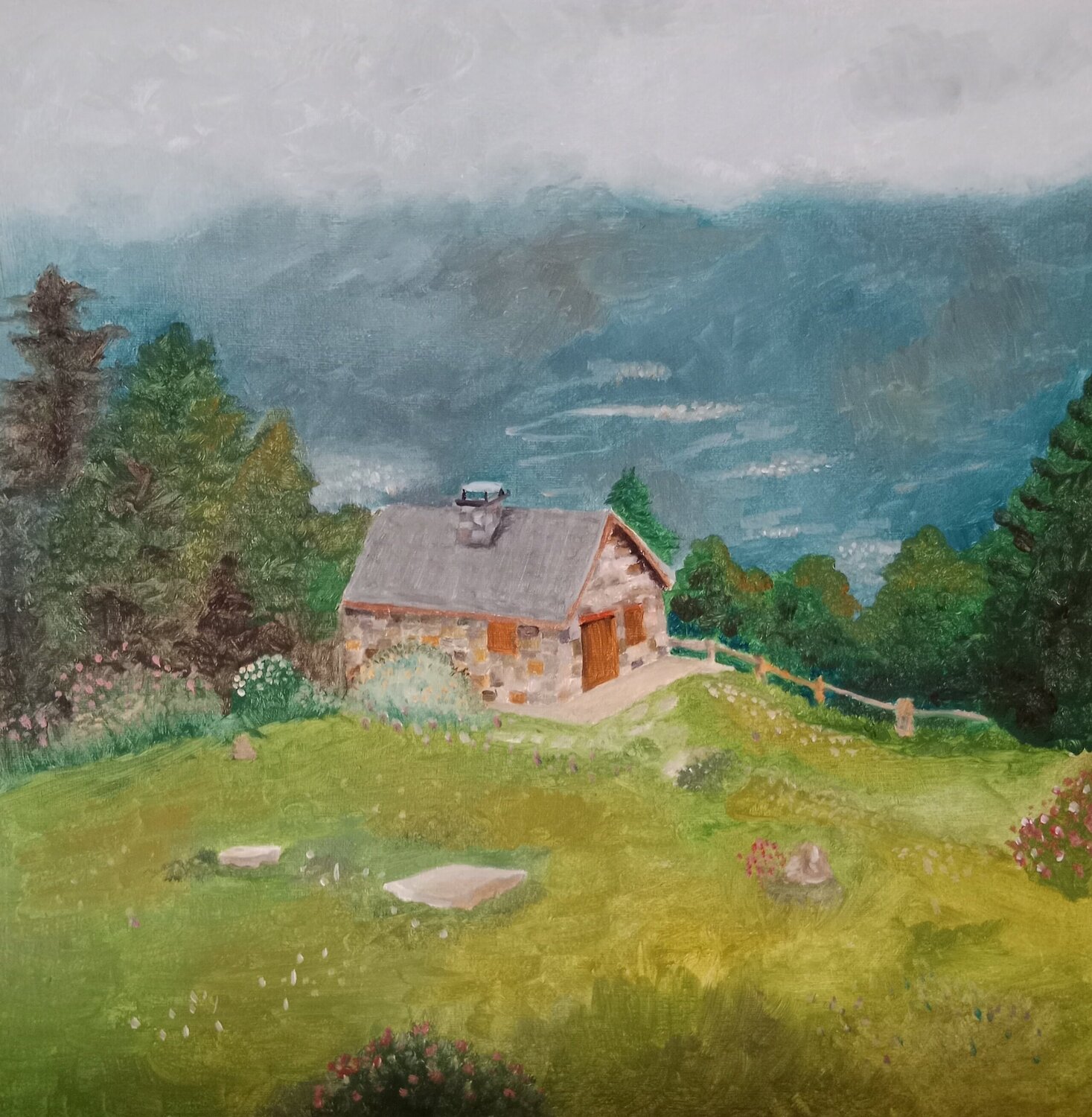 Casa de montaña Laurianne Lopez Original painting for sale
