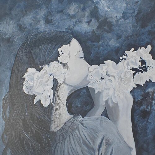 Women and Flowers series - 1 by Shaiba Rajesh, Painting for Sale on Select