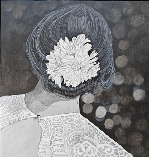 Women and Flowers series - 2 by Shaiba Rajesh, Painting for Sale on Select