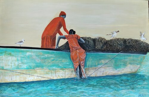 She Returns with the Tide by Shaiba Rajesh, Painting for Sale on Select