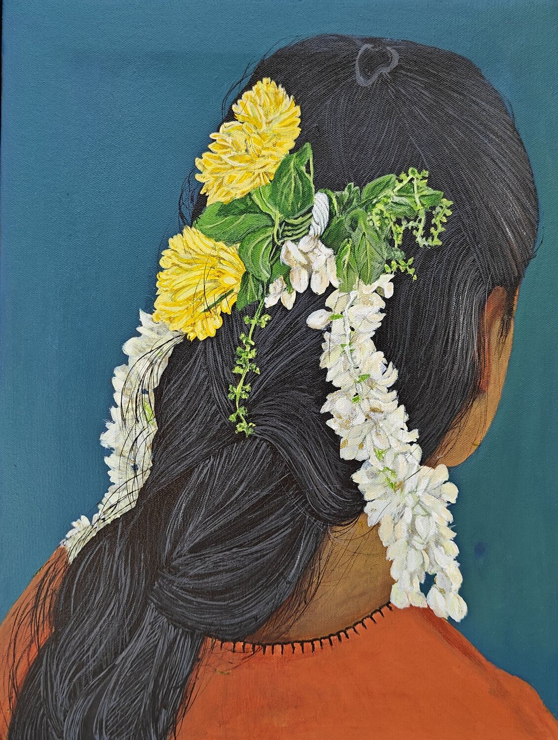 Women and Flowers series - 6 Shaiba Rajesh Original painting for sale