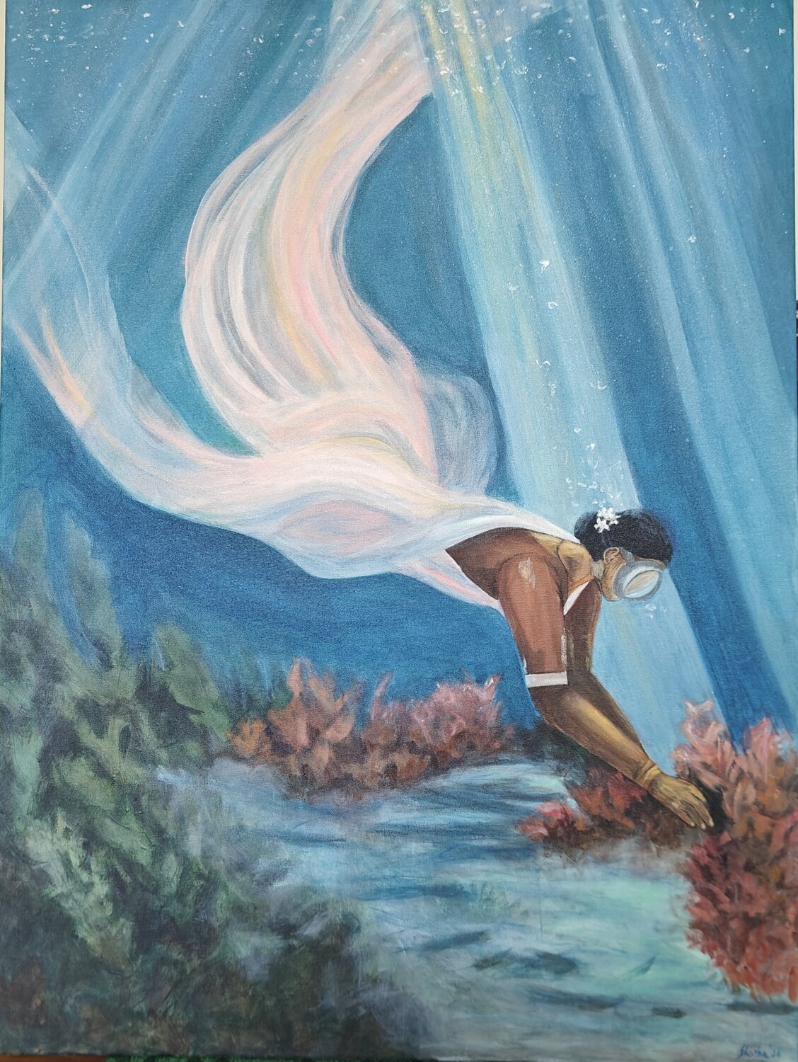 Beneath quiet waters Shaiba Rajesh Original painting for sale