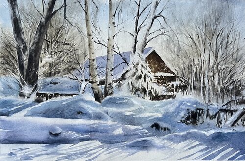 Haus im Schnee by Annett Coumont, Painting for Sale on Select