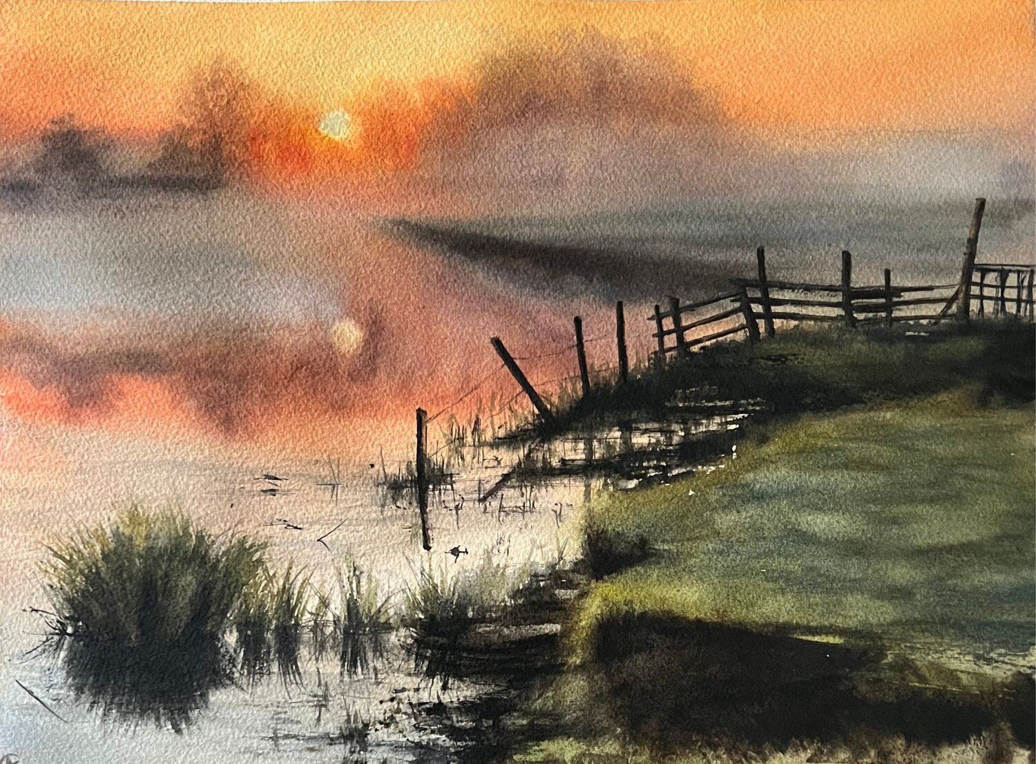 Morning-Mist in the moor Annett Coumont Original painting for sale
