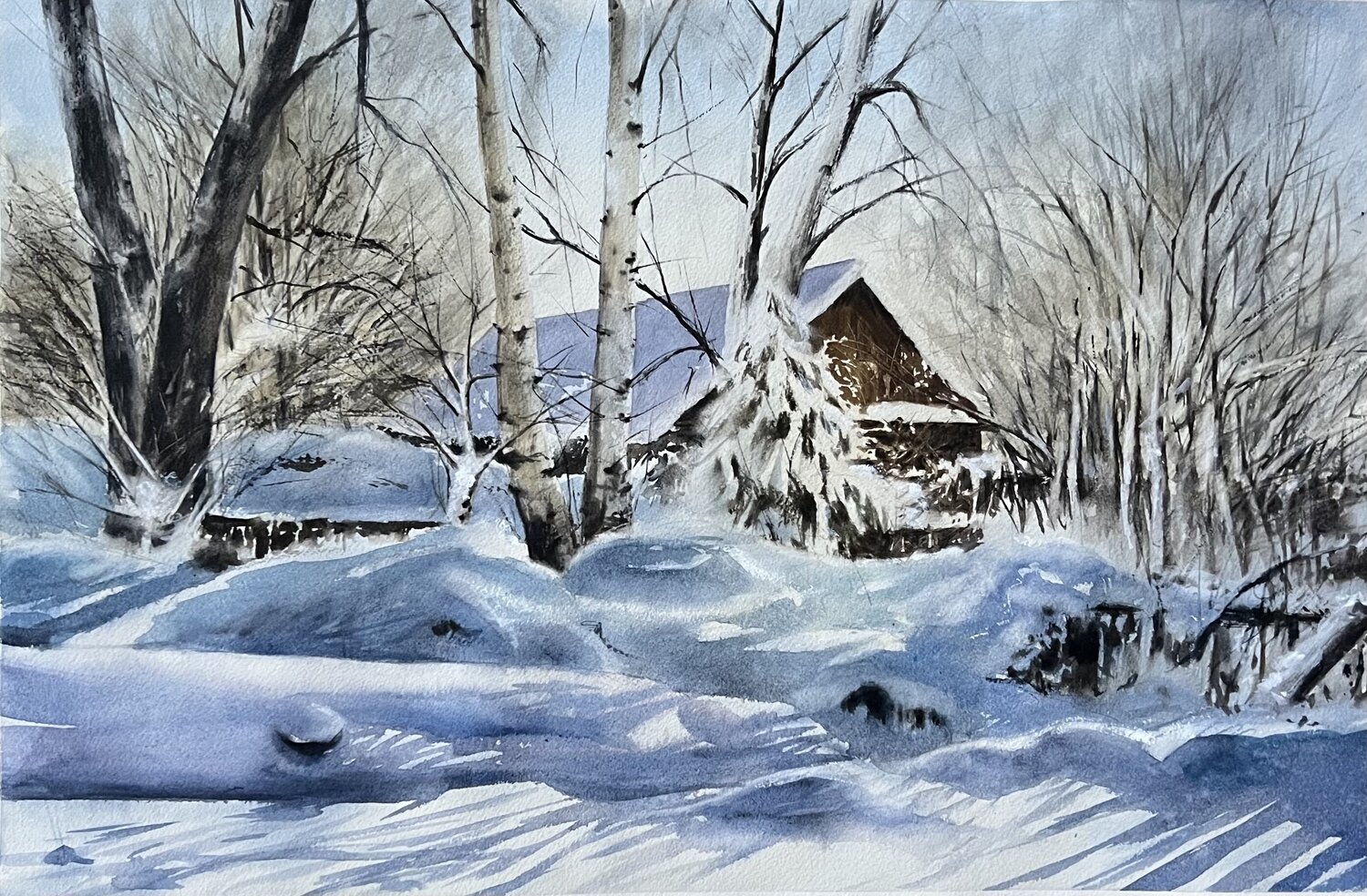 Haus im Schnee Annett Coumont Original painting for sale