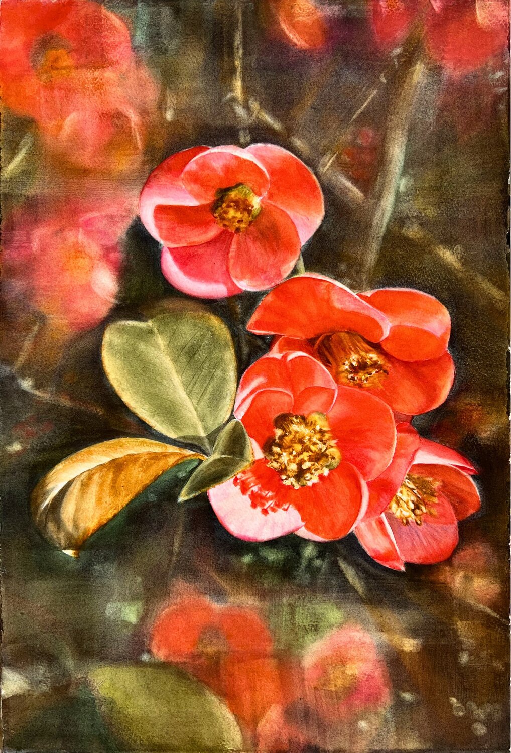 Flowering Quince II Annett Coumont Original painting for sale
