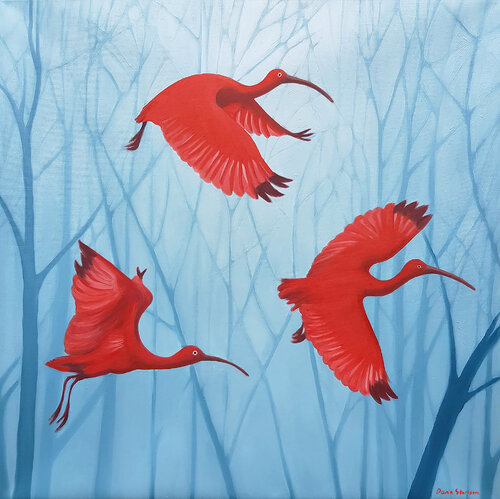Scarlet Ibises Trio I by Daria Startseva, Painting for Sale on Select
